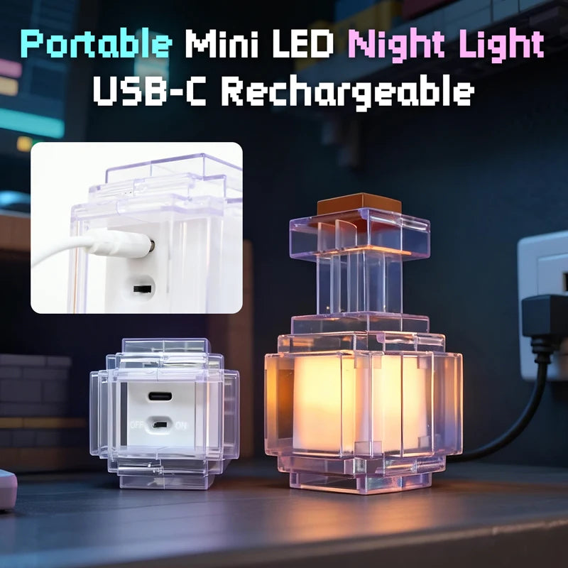 Rechargeable Night Light Mini 7 Color Liquid Medicine Bottle Pixel Wind Peripheral Design Game Toy Bedroom Decor Lamp Kids Gifts