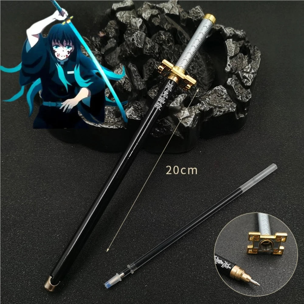 Anime Demon Slayer Nichirin Sword Katana Pen Kimetsu No Yaiba Giyu Refillable Gel Pen for Anime Fans Collection School Supplies