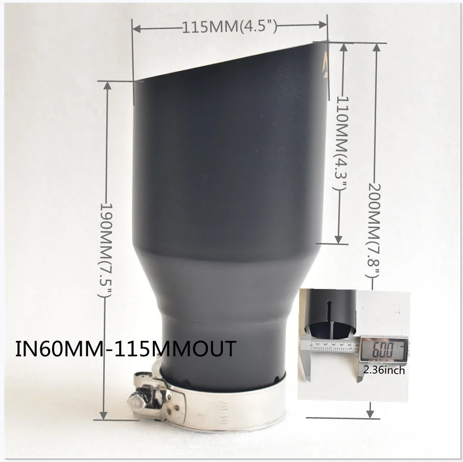 AK 304 Stainless Steel Matte Black Exhaust Tip Single Exit Angled Muffler Tail Pipe Universal Fit for Cars SUVs 51mm/63mm