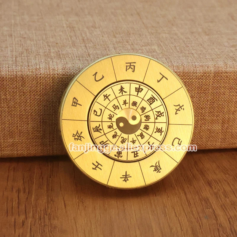 Feng Shui Brass Compass Mini PortableTai Chi Bagua Luo Pan Four Divine Beasts Zodiac 360 degree rotation Unzip Toy Gyroscop