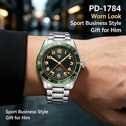 PAGANI DESIGN GMT Automatic Watch For Men 40MM Vintage Dial Sapphire 200M Waterproof Luminous Stainless Mechanical Wristwatch