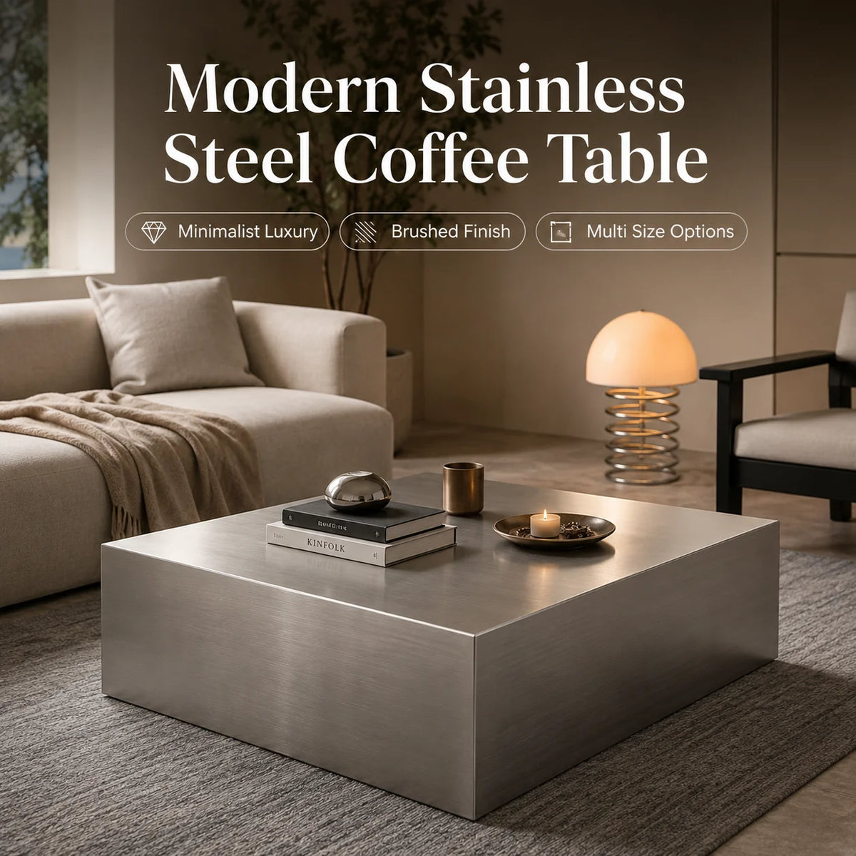 Modern Stainless Steel Coffee Table Square Rectangular Minimalist Center Tea Table for Living Room Apartment Hotel Furniture