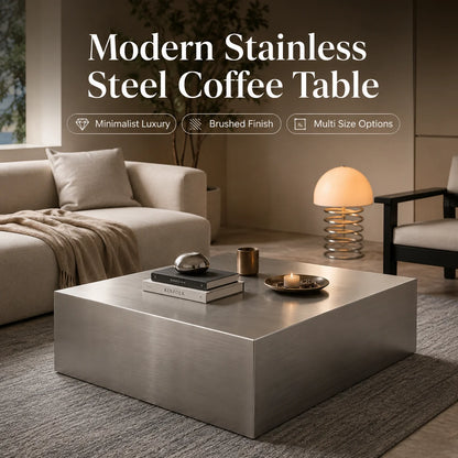 Modern Stainless Steel Coffee Table Square Rectangular Minimalist Center Tea Table for Living Room Apartment Hotel Furniture