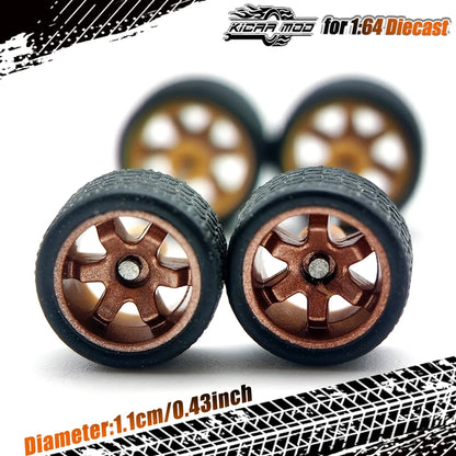 1/64 Wheels with Rubber Tires TE37 Refitting Parts for Diecast Model Car Matchbox Tomica D:11mm 1 Set