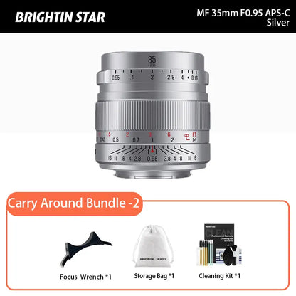 Brightin Star 35mm F0.95 APS-C Large Aperture Manual Focus Mirrorless Camera Lens Fit for Fuji X Sony E NikonZ Canon EOS-M EOSR