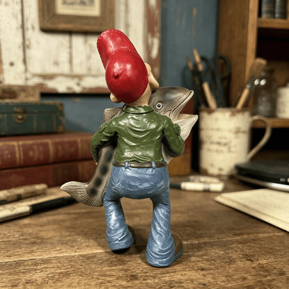 Funny Fisherman Holding Big Fish Sculpture Decorative Resin Statue Ideal Home Office Desktop Decoration Perfect Gift for Men Fat