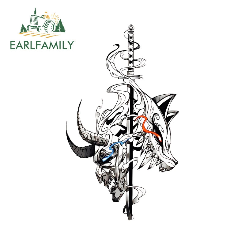 EARLFAMILY Samurai Theme Katana Design Car Stickers Cool Cartoon Picture Decal Amusing Motorcycle Car Body Occlusion Scratch
