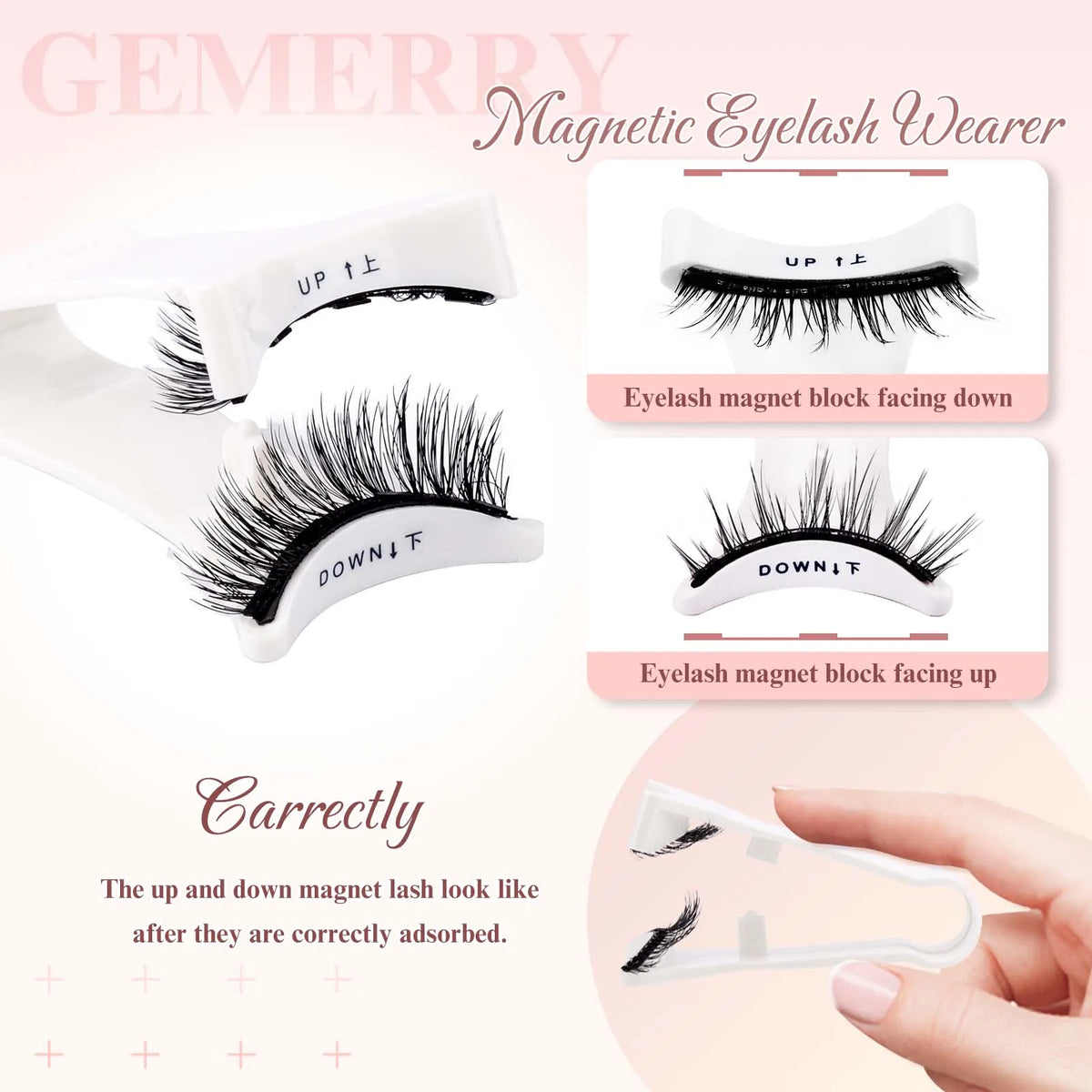 GEMERRY Magnetic Eyelashes with Applicator Natural Look Reusable Soft Strip False Lashes No Glue Makeup Kit Easy to Wear  Remove