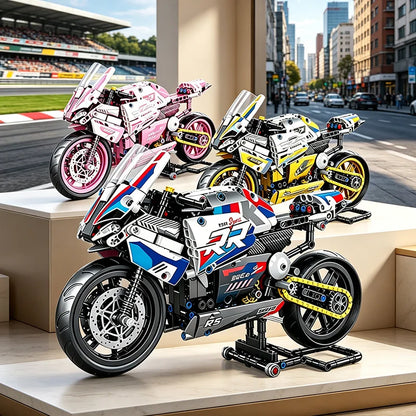 MOC Creative Mechanical Motorcycle Building Blocks Racing Car Simulation Model Ornament DIY Puzzle Toy for Birthday Gift