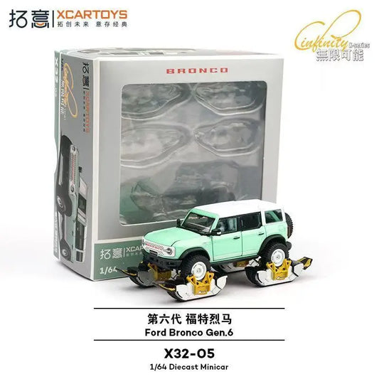 Xcartoys 1/64 Ford Bronco Mint Green Track Wheel Snow Road Alloy Car Model X32 05 in Stock Collectible Non Remote Control Toy