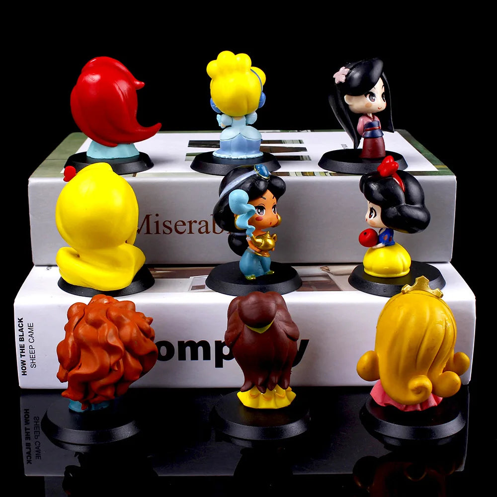 9Pcs/Set Cartoon Princess Mulan Aurora Cinderella Snow White Mermaid Rapunzel Bella PVC Action Figures Toys Christmas Gift