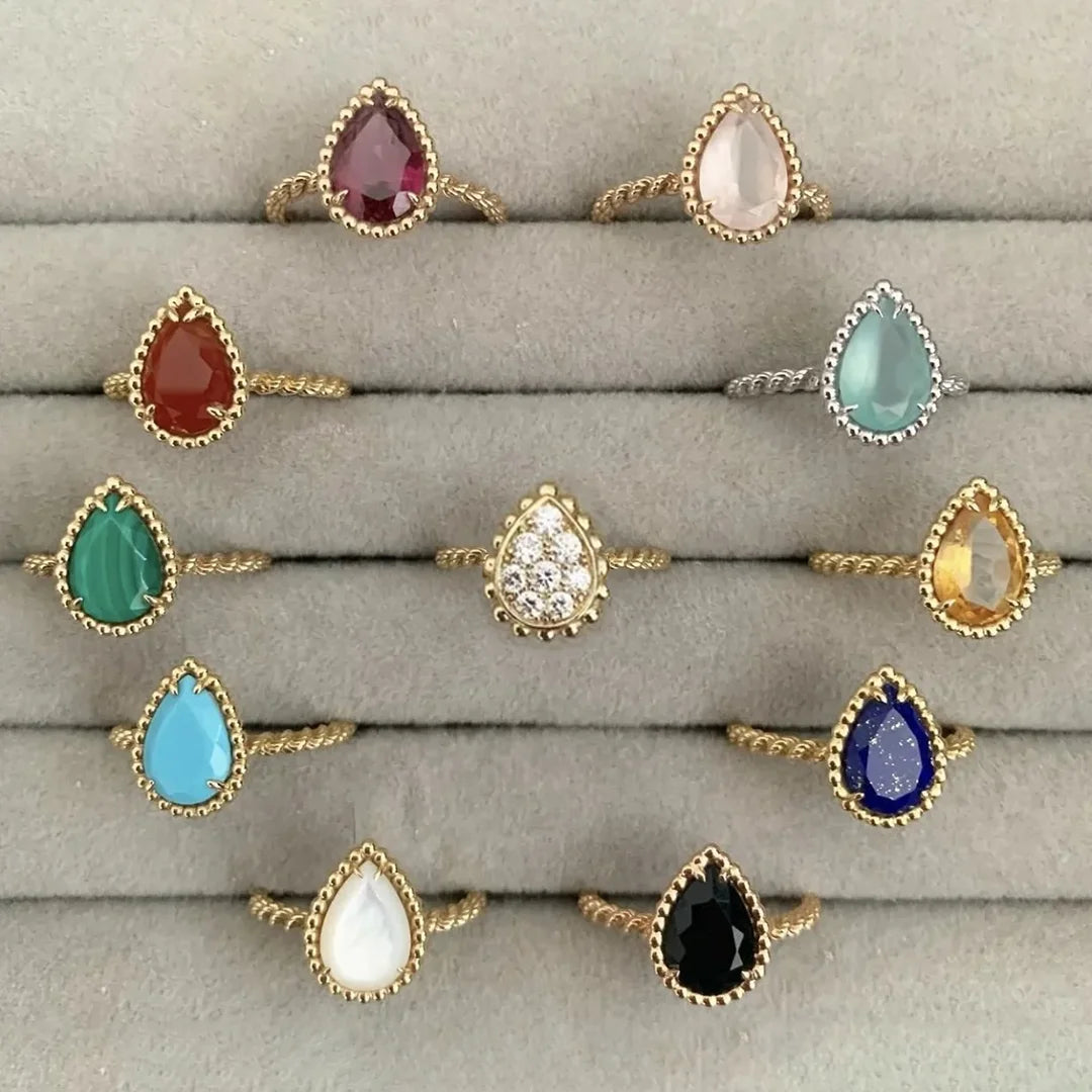 MESSITOK S925 Sterling Silver High-Quality Luxury Jewelry, Agate Stone Droplet Shaped Women's Love Ring. Exquisite Birthday Gift