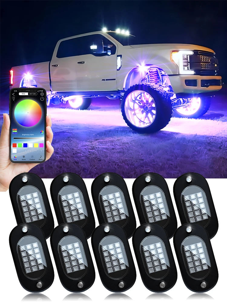 Honalia RGB LED Rock Lights APP Control Music Neon Car Underglow Chassis Light for Offroad Truck SUV 4x4 ATV Boat