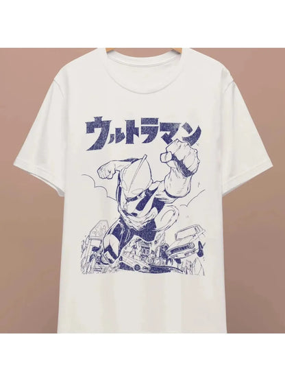 Harajuku Summer T-shirt Ultraman Manga Style Men Women Retro Short-sleeved Casual Loose Oversized Fitness Comfortable Y2k Top
