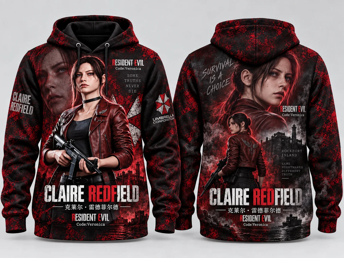 Claire Redfield Resident Evil 3D Full Print Hoodie Double Sided Game Portrait Graphic Unisex Women Streetwear Casual Sweatshirt