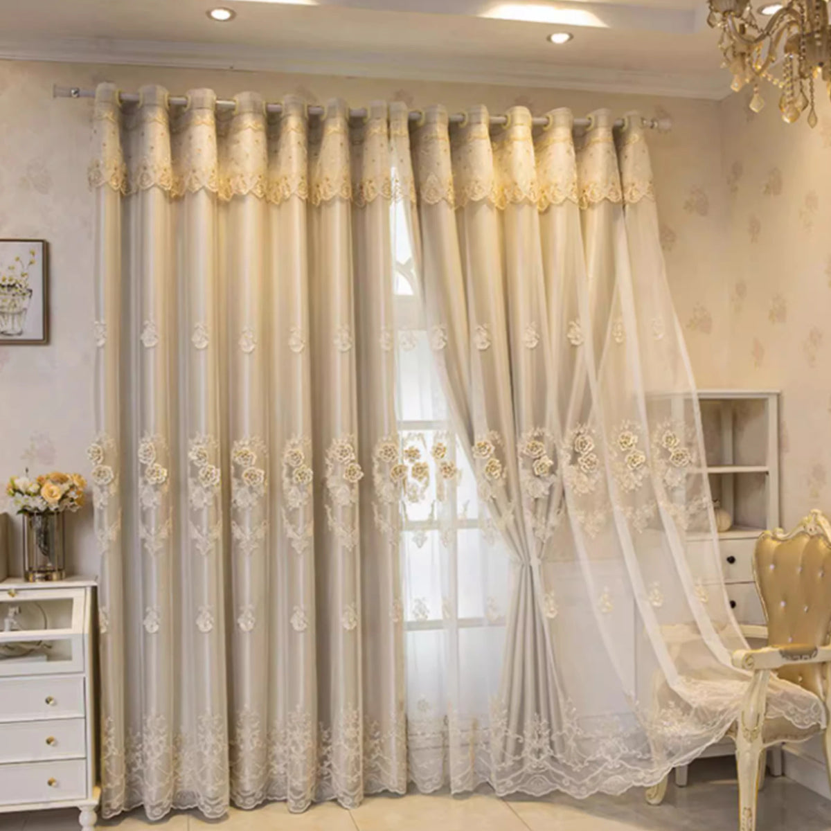 1pc European Style Dual-Layer Blackout Curtain, Top Eyelet Design,for Living Room and Bedroom, All-Season Elegant Home Decor