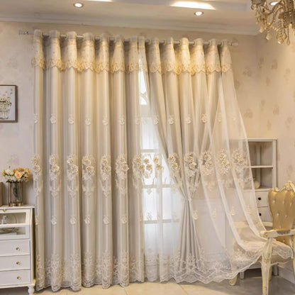 1pc European Style Dual-Layer Blackout Curtain, Top Eyelet Design,for Living Room and Bedroom, All-Season Elegant Home Decor