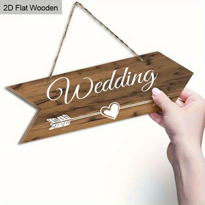2D Flat Rural Wooden Wedding Arrow Sign "Wedding" Letter Heart and Arrow Design Outdoor Welcome Sign Wedding Party Decoration