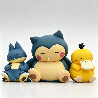 3pcs Pocket Monsters Sleeping Psyduck Snorlax Anime PVC Figure Set Cute Mini Spirit Doll Collection Model Toy Desktop Decor Gift