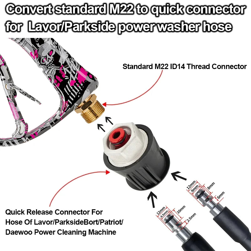 1/4" Quick Connect High Pressure Washer Gun Short Spray Gun with Lavor Adapter and 5 Nozzles