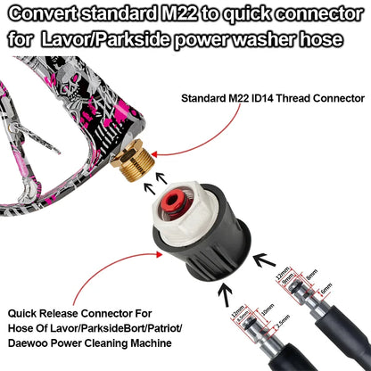 1/4" Quick Connect High Pressure Washer Gun Short Spray Gun with Lavor Adapter and 5 Nozzles