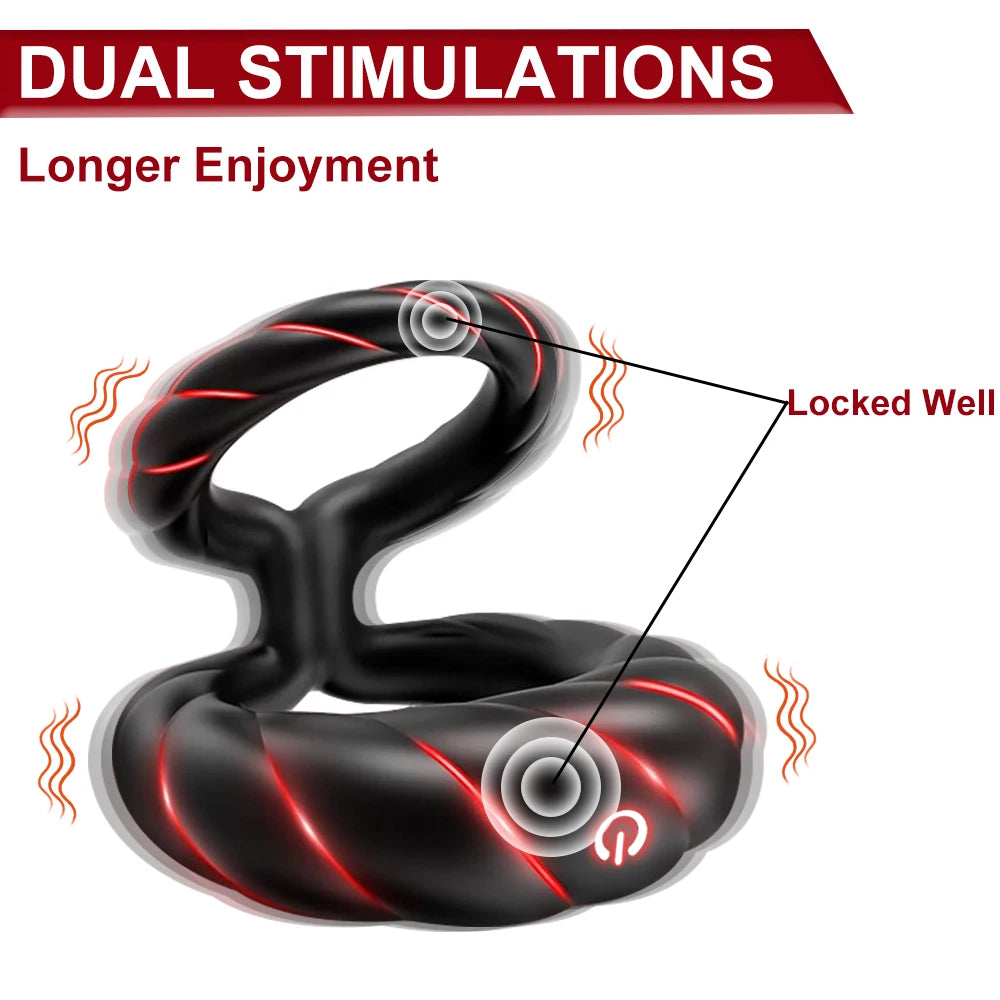 Double Ring Penis Ring Vibrator with 10 Vibrations APP Control Delayed Ejaculation Enhanced Pleasure Male Adult Sex Toys