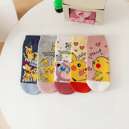 5 Pairs of Japanese Style Novel Cartoon Pok é Mon Couple Knitted Socks Summer Lightweight and Breathable Invisible Boat Socks