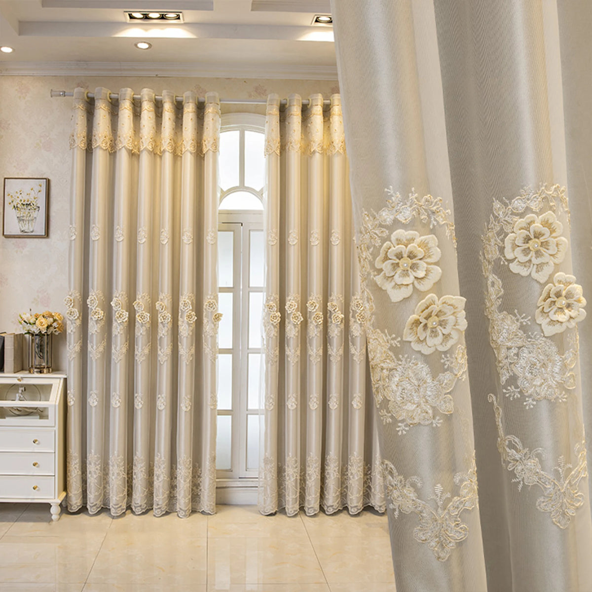 1pc European Style Dual-Layer Blackout Curtain, Top Eyelet Design,for Living Room and Bedroom, All-Season Elegant Home Decor