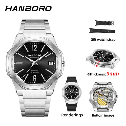 HANBORO Ultra Thin Steel King Series Men's Fully Automatic Mechanical Pearl Tourette Watch Fashion Personalized Watch 018