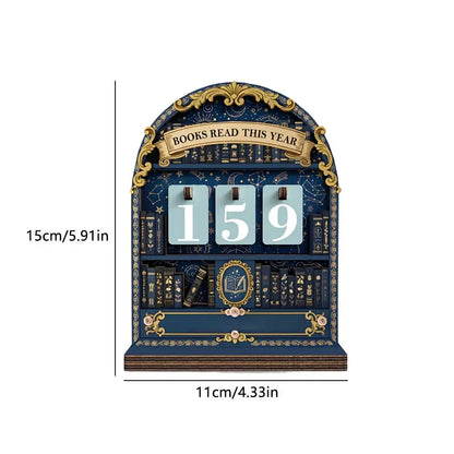 Wooden Book Reading Counter Vintage Year Tracker Multi-Purpose Bookshelf Ornament Home Office Gift for Reading Enthusiast