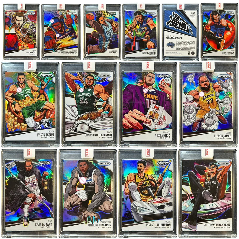 PANINI DIY manga homemade Curry James Doncic Durant Wembanyama Jokic Edwards Morant Textured Rainbow Sparkle Collectible Card