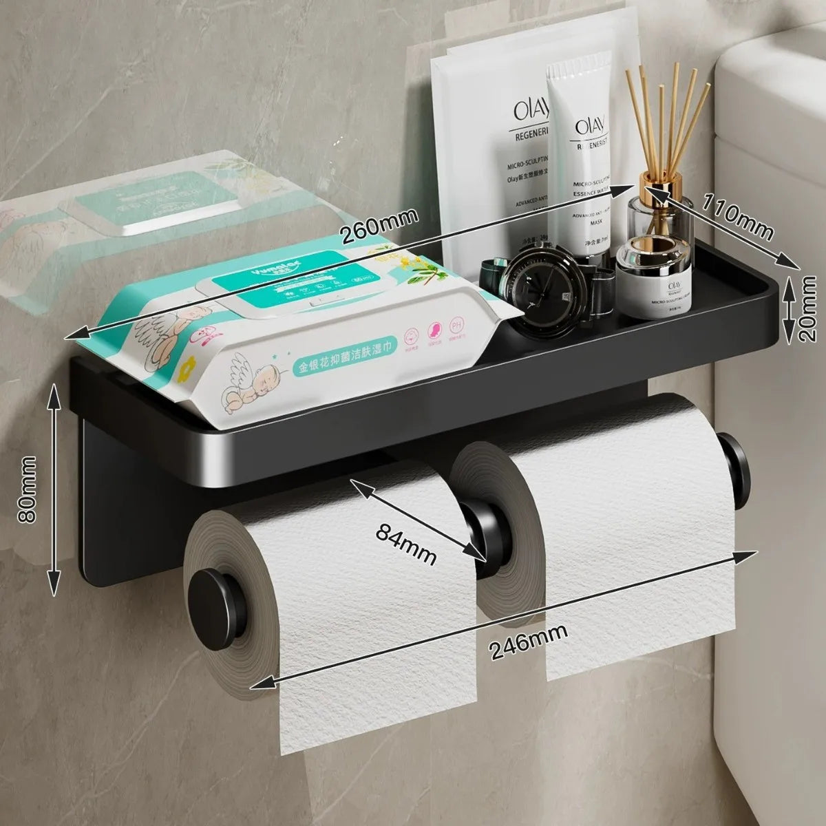 Toilet Paper Holder ﻿Aluminum Alloy Wall-Mounted Toilet Roll Holder Storage Toilet Paper Dispenser Bathroom Kitchen Towel Rack