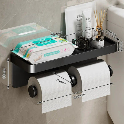 Toilet Paper Holder ﻿Aluminum Alloy Wall-Mounted Toilet Roll Holder Storage Toilet Paper Dispenser Bathroom Kitchen Towel Rack