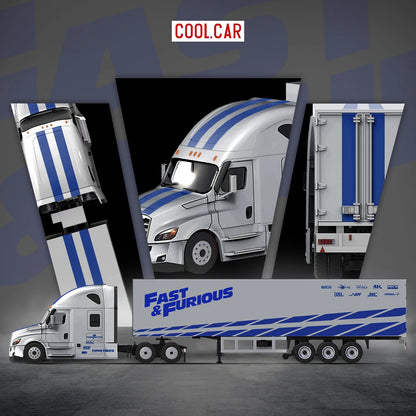 Cool Car 1/64Blue Silver Striped Livery Heavy Truck Diecast Alloy Model Mini Simulation Lorry Desktop Hobby Collectible Ornament