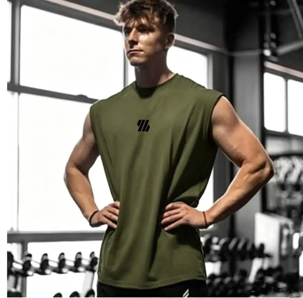 Summer men's casual wide-shoulder sleeveless vest, large-sized round-neck bird-eye fabric vest, outdoor breathable casual vest
