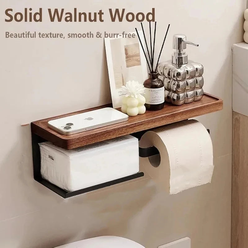 Nordic Luxury style Wooden Wall Mounted Tissue Holder Without Punching Toilet Paper Holder Home Decoration Bathroom Accessories