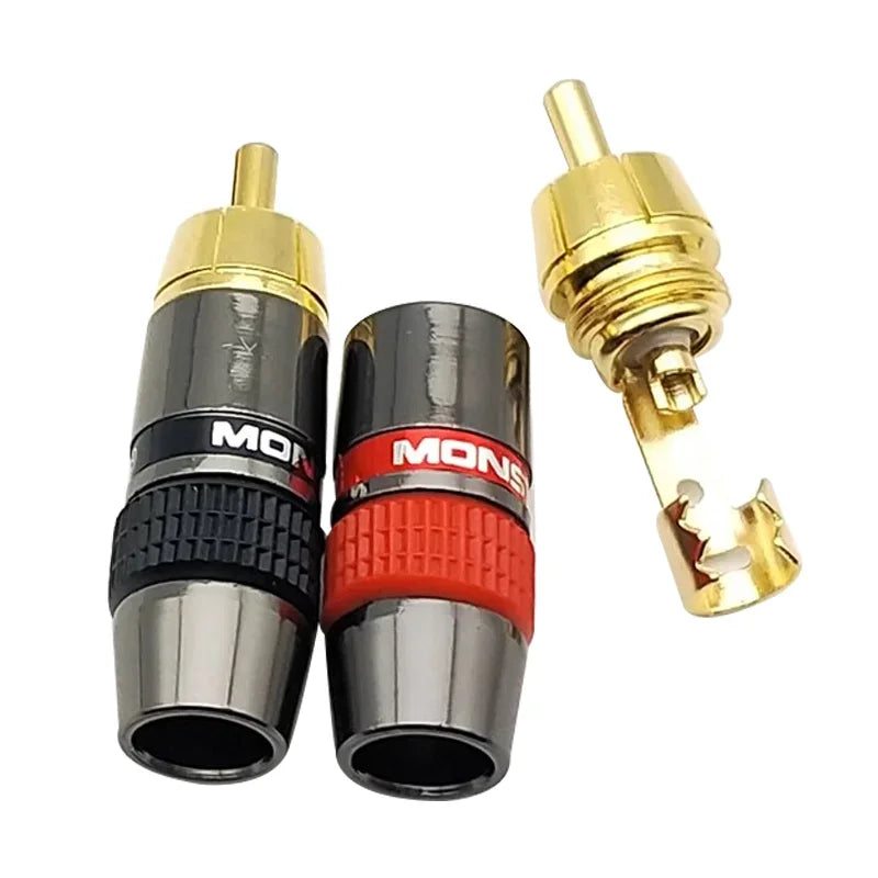 2/4/8/PCS Gold-Plated Monster Copper RCA Male Plug Lotus Solder Plug Extension Socket RCA Wiring Audio And Video Red Black