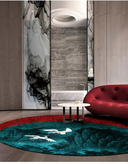 New Chinese Style Round Carpets for Living Room Home Decor Anti-Slip Floor Mat Bedroom Bedside Rug Art Studio Large Area Carpet