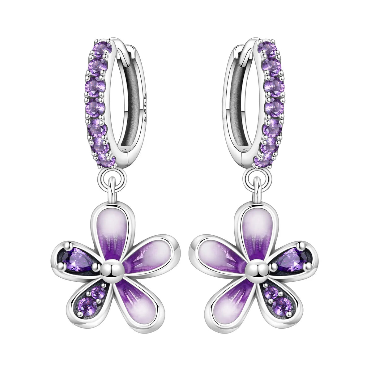 Orstarry Original 925 Sterling Silver Blue Iris Flower Earrings Women Hoop Earring Anniversary Jewelry Trendy Gifts