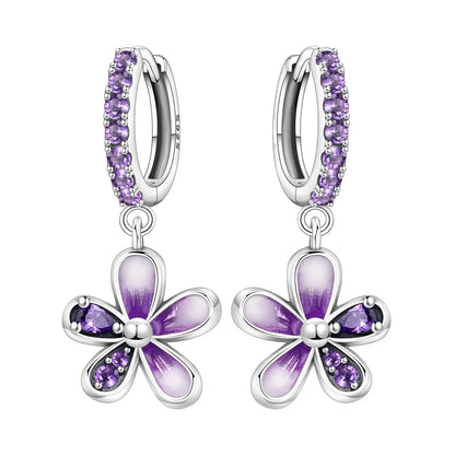 Orstarry Original 925 Sterling Silver Blue Iris Flower Earrings Women Hoop Earring Anniversary Jewelry Trendy Gifts