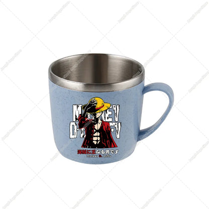 One Piece Water Cup Cartoon Anime Print Stainless Steel Drinking Glass Luffy Double Layered Heat-resistant Coffee and Milk Mug
