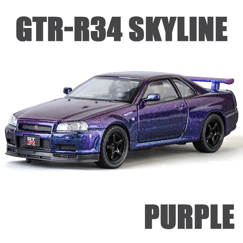1:32 GTR Modified SKYLINE Supercar Alloy Car Diecast Metal Vehicle Model Sound Light Kids Toy Boy Gift CollectFast Furious Ornam