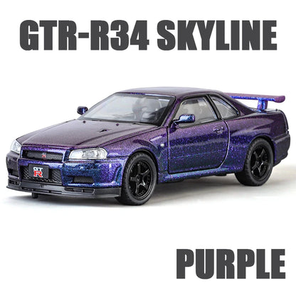 1:32 GTR Modified SKYLINE Supercar Alloy Car Diecast Metal Vehicle Model Sound Light Kids Toy Boy Gift CollectFast Furious Ornam
