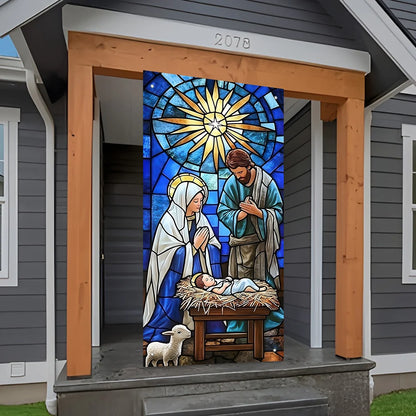 180x90cm Christmas Nativity Scene Door Banner Home Religious Wall Decoration Christmas Indoor Outdoor Hanging Decorations