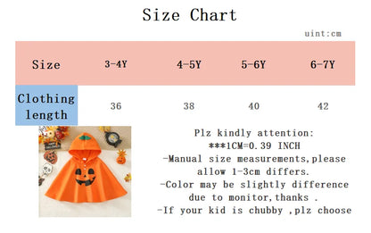Kids Halloween Pumpkin Cape Hooded Cloak 3‑8 Years Toddler Baby Walking Costume Boys Girls Halloween Party Fancy Dress Up Outfit