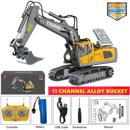 Oike 4WD Remote Control Excavator Alloy Dump Truck Bulldozer Radio Model RC Car Construction Vehicle with Lights Sound Toy Gift