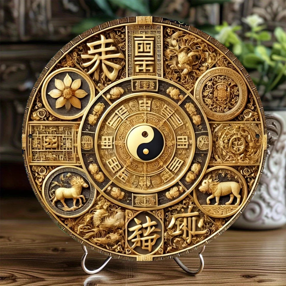 8in 2D Flat Prosperity Badge Gossip Lucky Feng Shui Wooden Board Mystic Eastern Power Office Decoration Props  Photoshoots Gifts