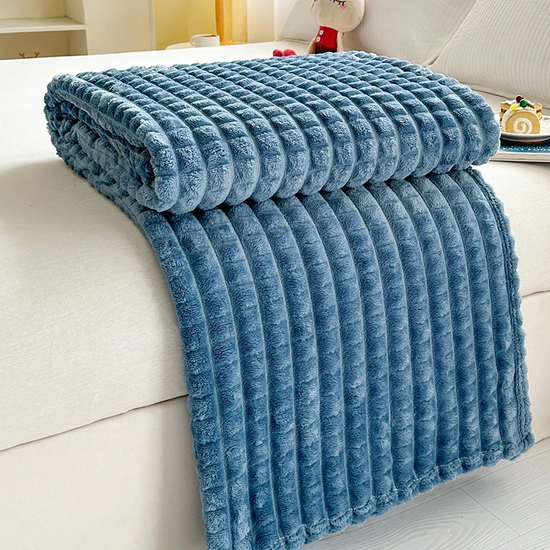 New Simple 3D Plaid Blanket Autumn Winter Soft Warm Multi-functional Sofa Blankets Cozy Durable Artificial Rabbit Plush Blanket
