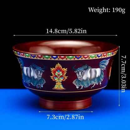 Tibetan-Style Solid Wood Dark-Colored Tsampa Bowl,Auspicious Wooden Butter Tea Bowls,Handicraft Holy Water Bowl Buddhist Item