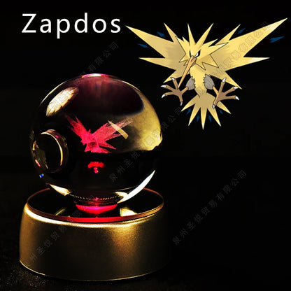 Pokemon Crystal Ball 3D Pikachu Gengar Mewtwo Night Light Lamp Pokeball 3D Glass Pokemon Crystal Ball Statue Kids Birthday Gift